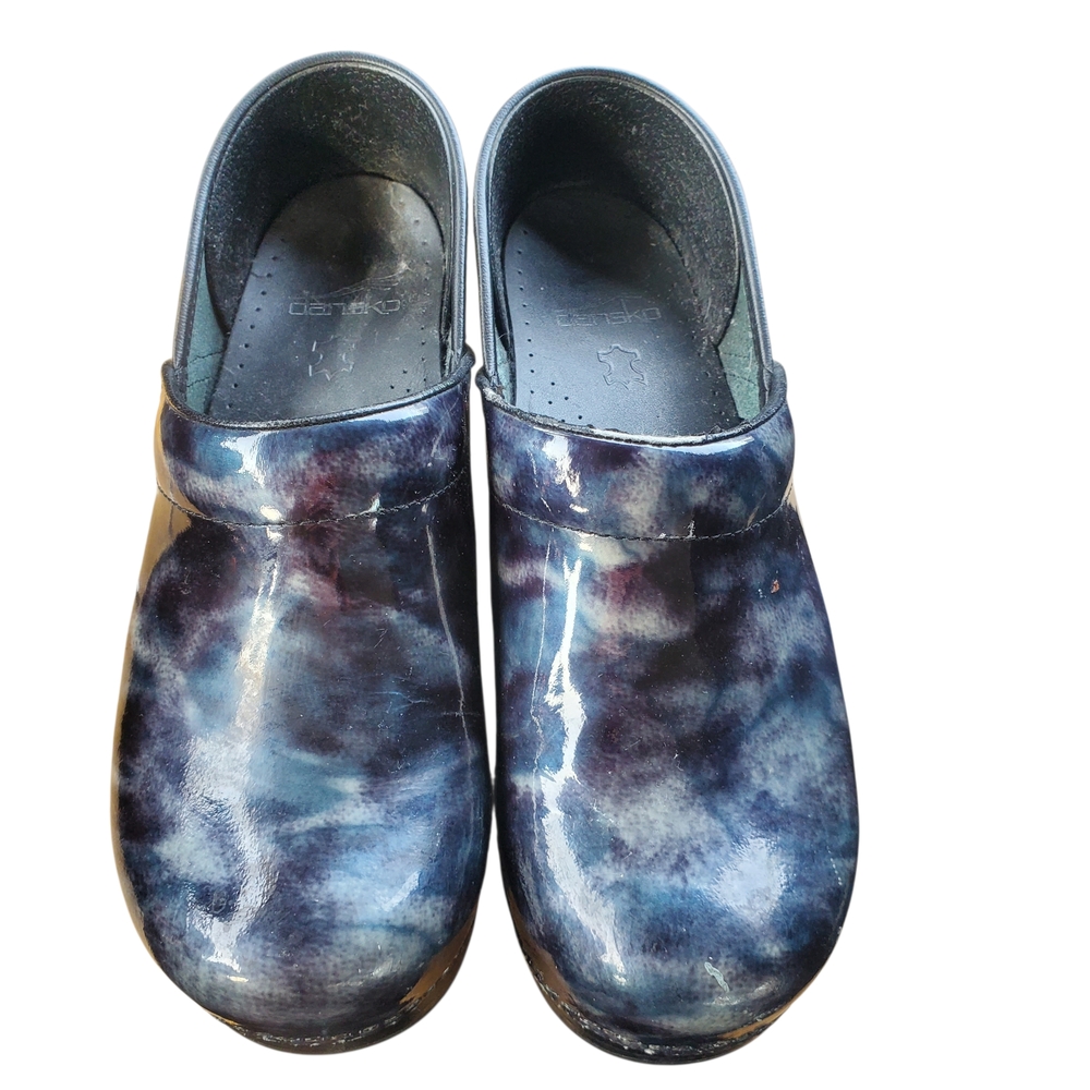 DANSKO CLOGS 39 PATENT LEATHER Metallic BLUE TEAL MARBLED Shoes US 8.5-9